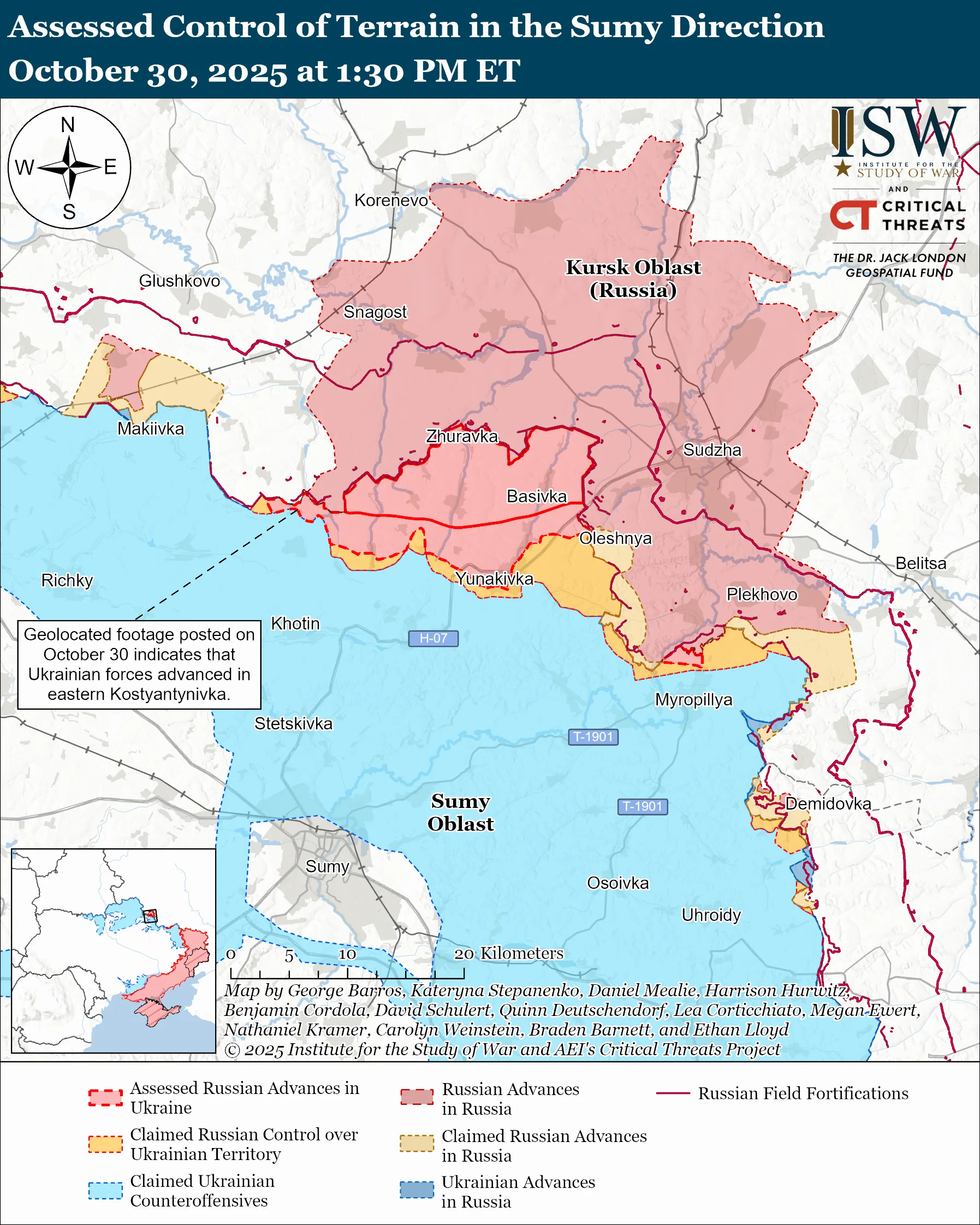 Лінія фронту на півночі Сумської області станом на 30 жовтня/ISW Лінія фронту на півночі Сумської області станом на 30 жовтня/ISW