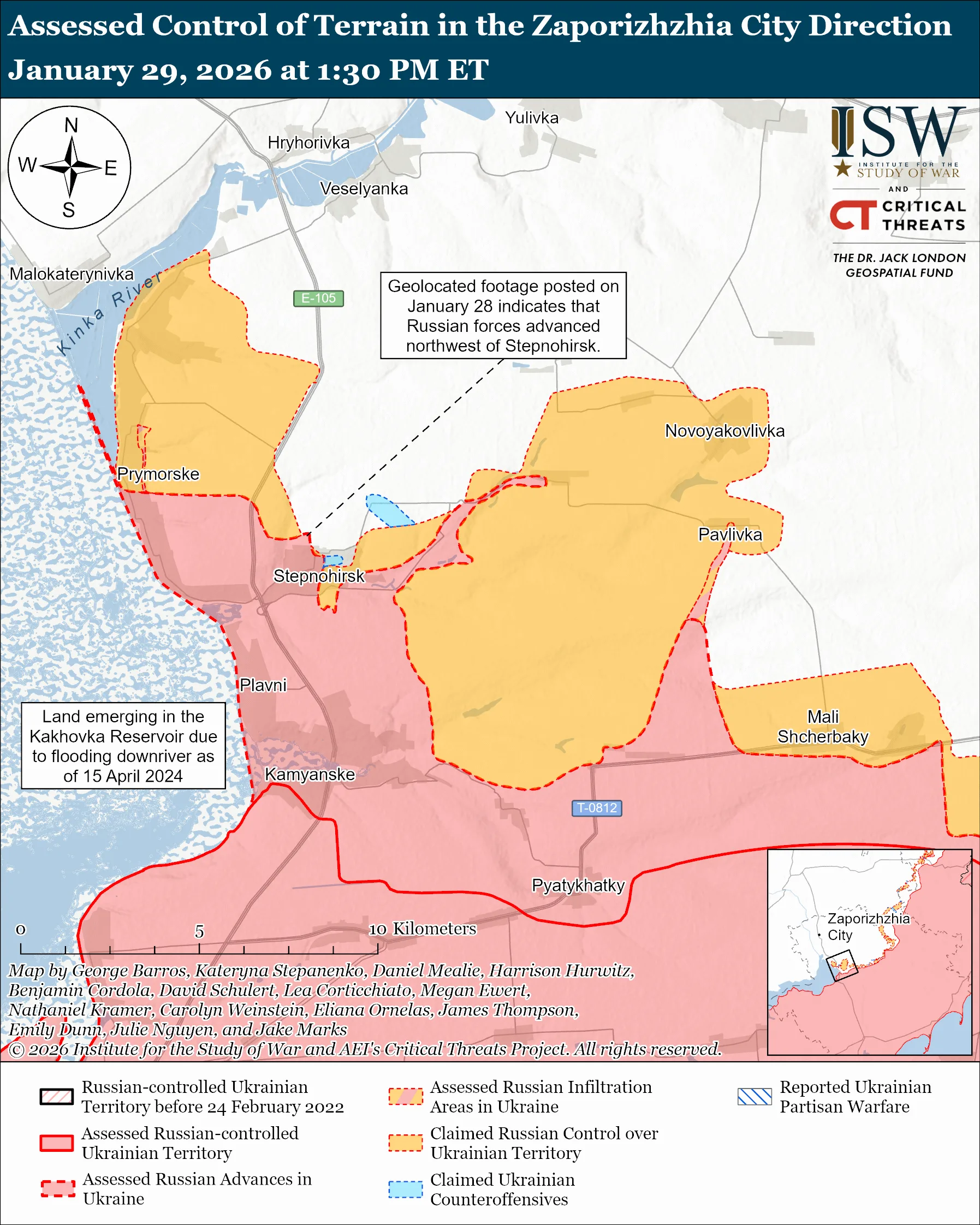 Лінія фронту на заході Запорізької області станом на 29 січня / ISW Лінія фронту на заході Запорізької області станом на 29 січня / ISW