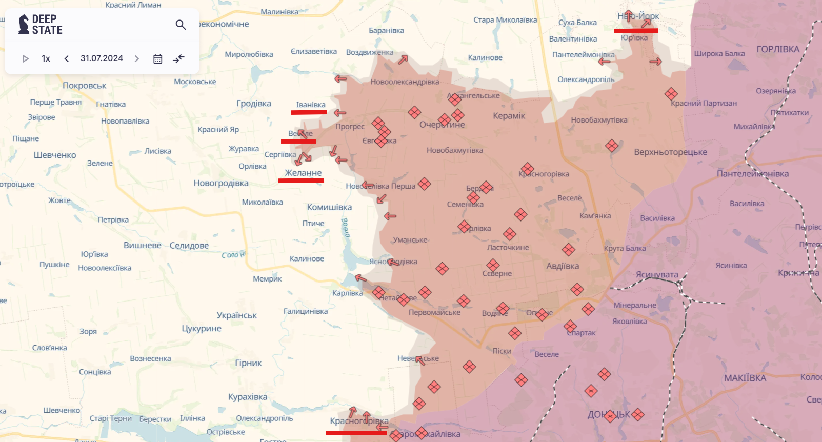 Ориентировочная карта боевых действий на 31 июля в 23:54 / DeepStateMAP Ориентировочная карта боевых действий на 31 июля в 23:54 / DeepStateMAP