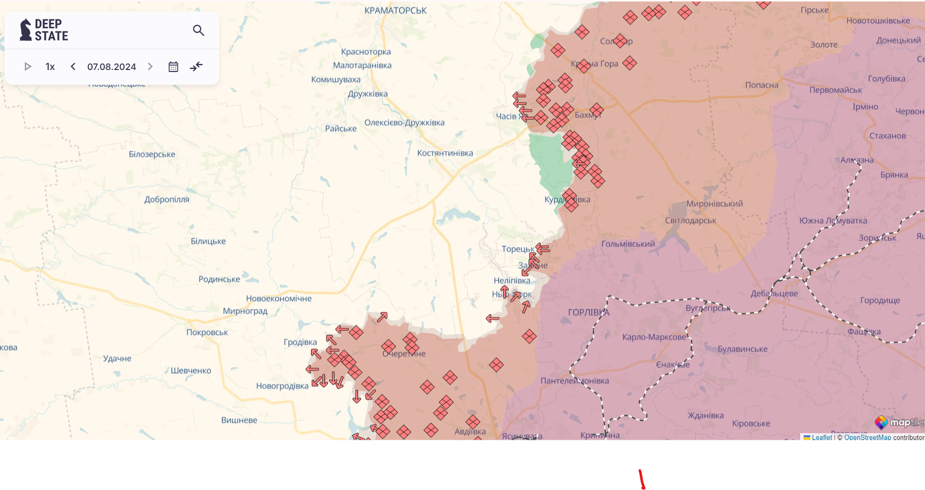 Орієнтовна карта бойових дій станом на 7 серпня о 22:40 / DeepStateMAP