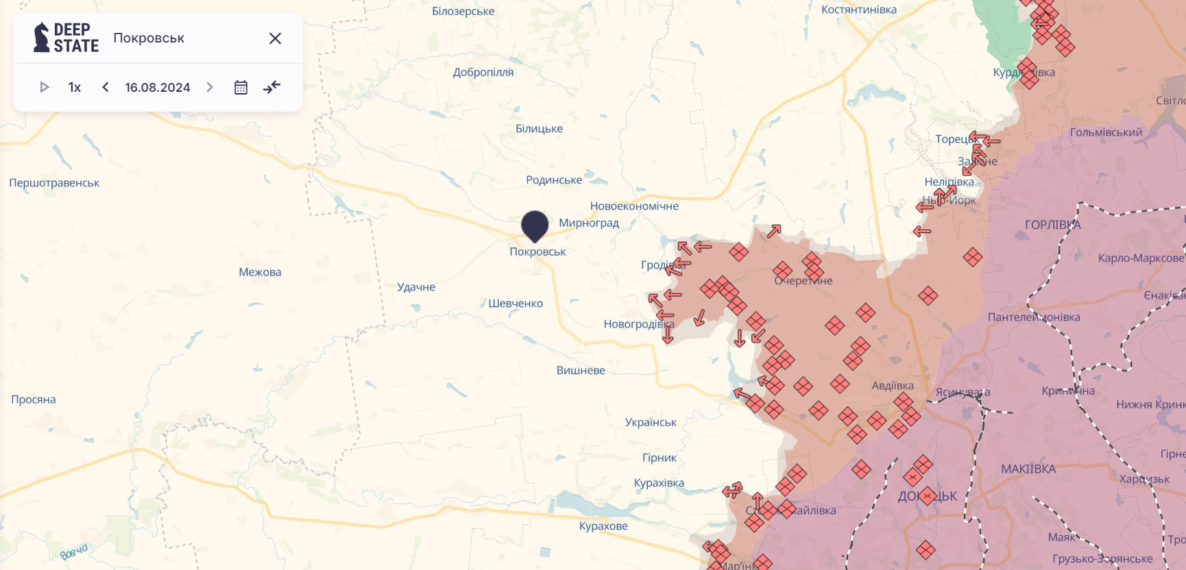 Ориентировочная карта боевых действий по состоянию на 16 августа в 23:14 / DeepStateMAP Ориентировочная карта боевых действий по состоянию на 16 августа в 23:14 / DeepStateMAP