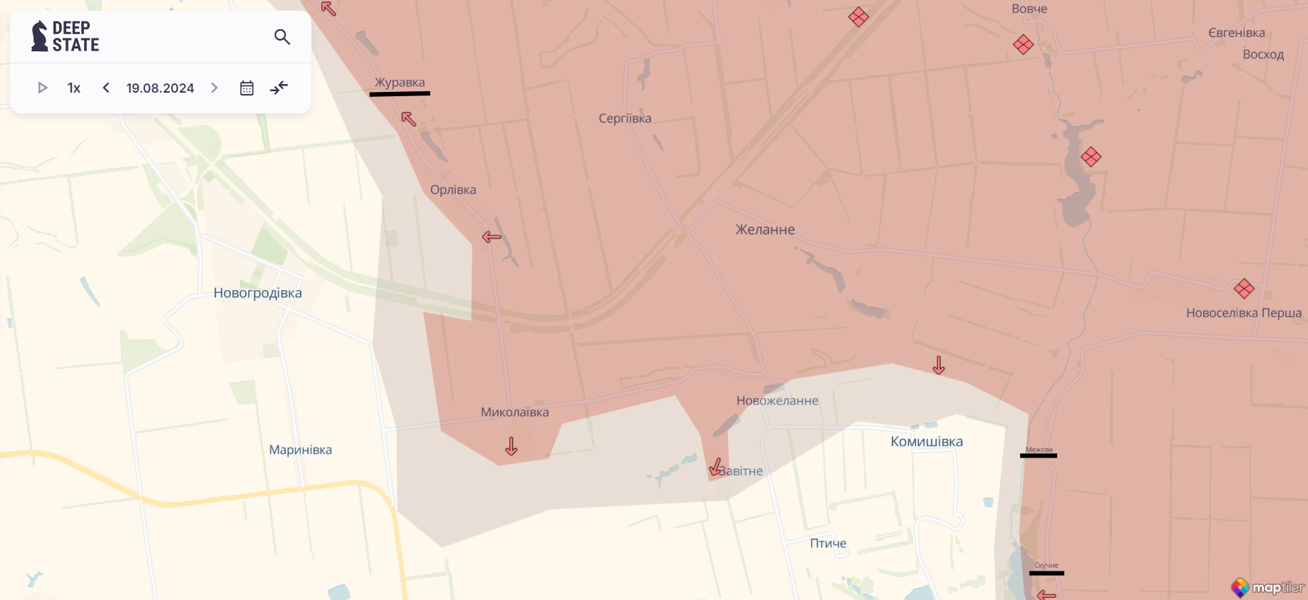 Ориентировочная карта боевых действий на 19 августа в 23:18 / DeepStateMAP