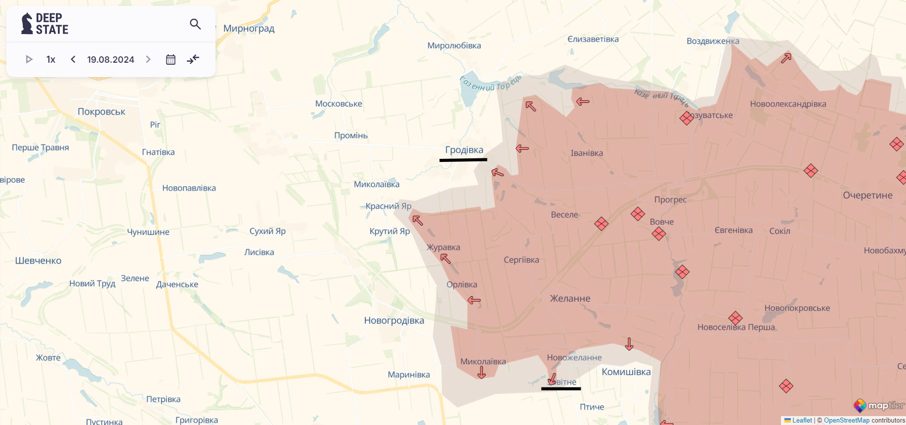 Ориентировочная карта боевых действий на 19 августа в 23:18 / DeepStateMAP