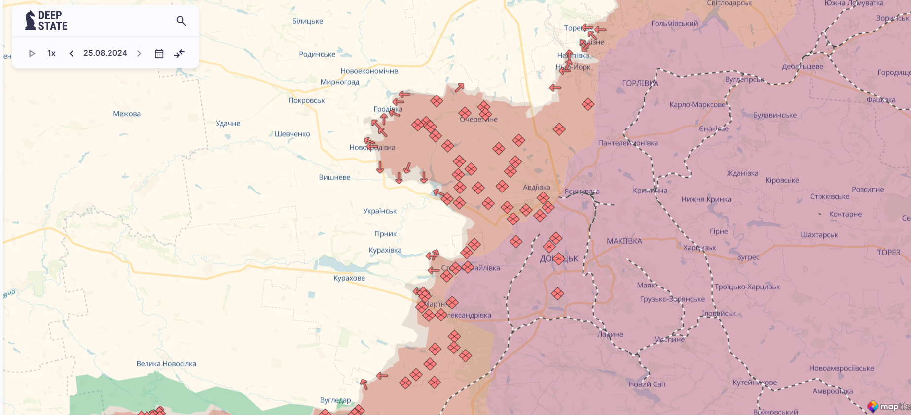 Ориентировочная карта боевых действий на 25 августа в 23:17 / DeepStateMAP Ориентировочная карта боевых действий на 25 августа в 23:17 / DeepStateMAP
