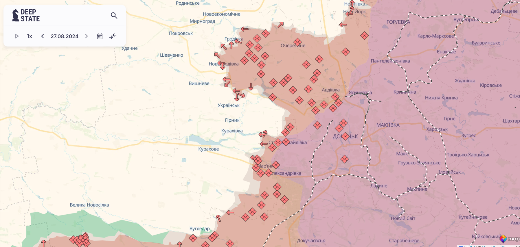Ориентировочная карта боевых действий по состоянию на 27 августа в 23:28 / DeepStateMAP Ориентировочная карта боевых действий по состоянию на 27 августа в 23:28 / DeepStateMAP