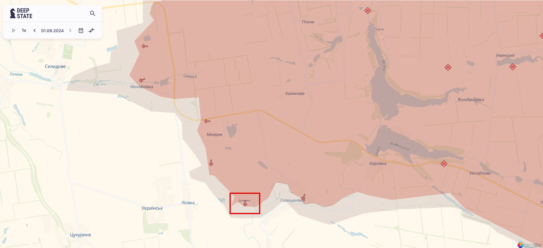 Орієнтовна карта бойових дій станом на 1 вересня о 23:23 / DeepStateMAP