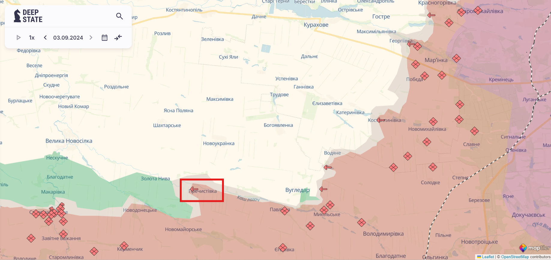 Ориентировочная карта боевых действий по состоянию на 3 сентября в 23:13 / DeepStateMAP