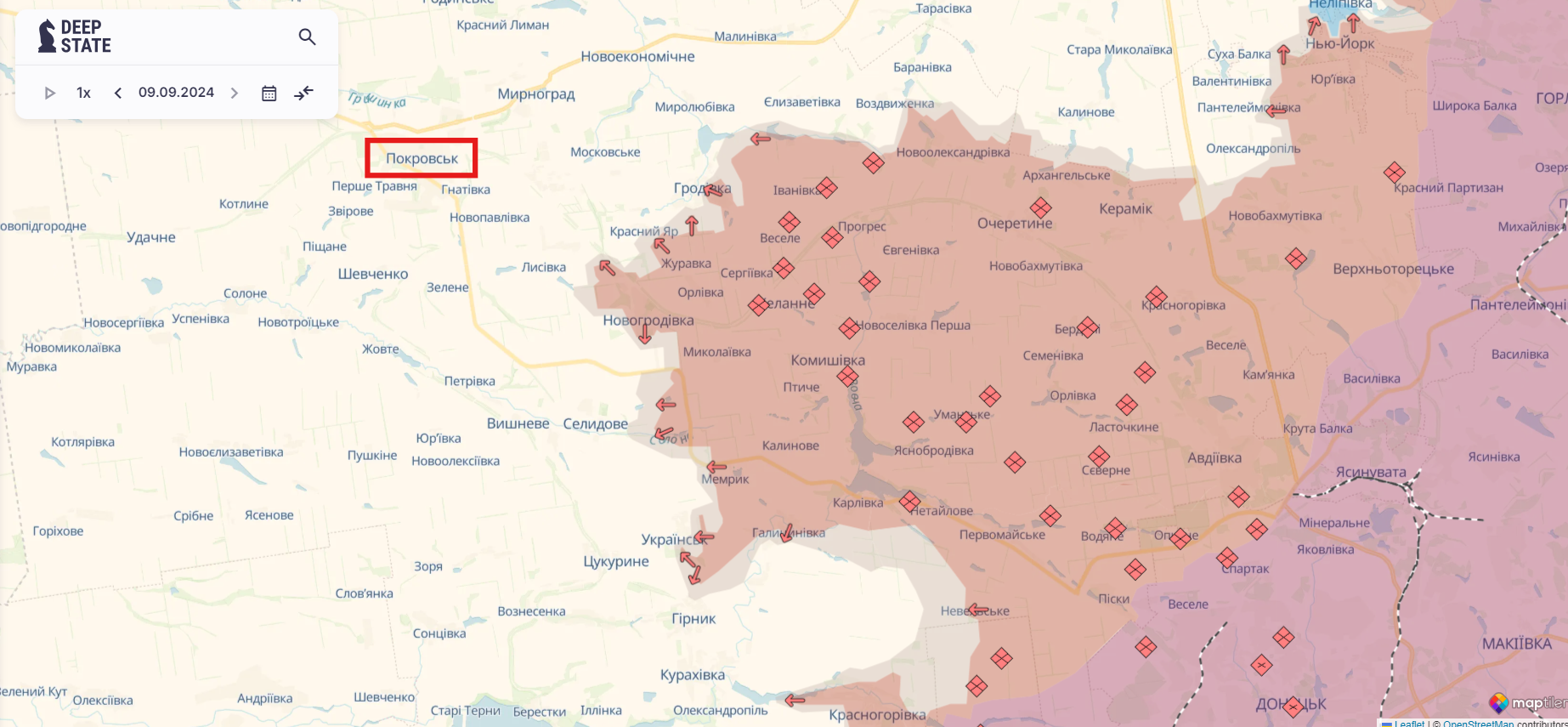Ориентировочная карта боевых действий на 9 сентября в 23:50 / DeepStateMAP