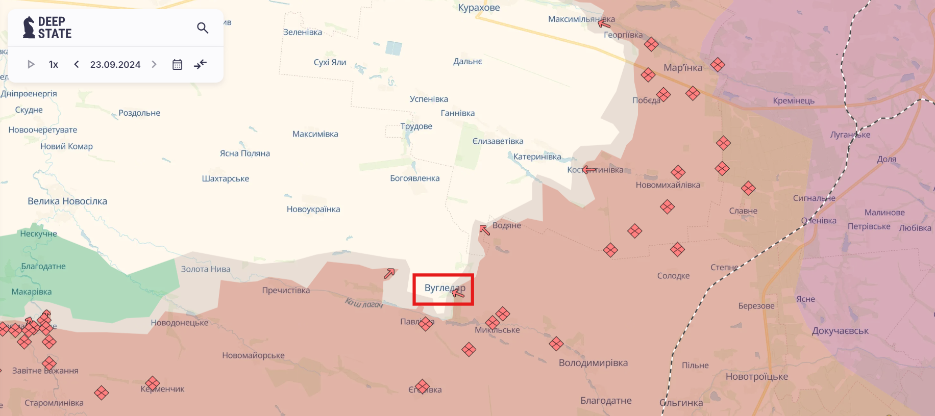Ориентировочная карта боевых действий на 23 сентября в 00:44/DeepStateMAP