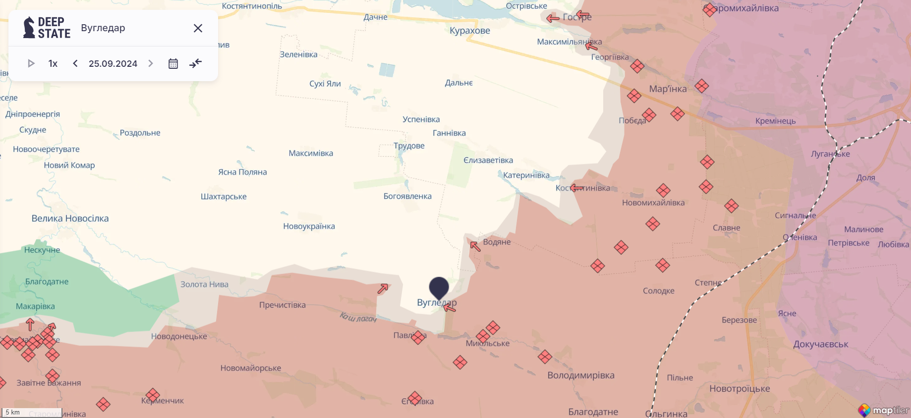 Орієнтовна карта бойових дій станом на 25 вересня о 16:44 / DeepStateMAP