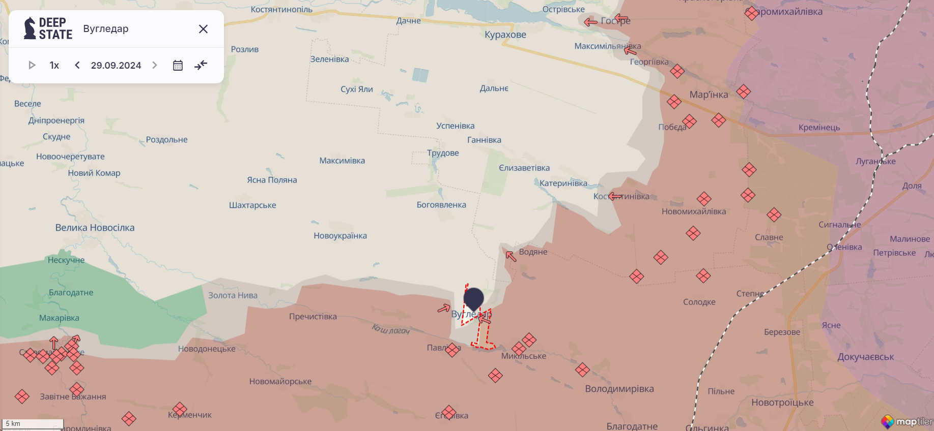 Ориентировочная карта боевых действий по состоянию на 29 сентября в 16:08 / DeepStateMAP