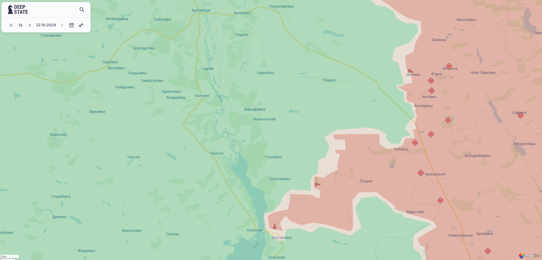 Ориентировочная карта боевых действий на 22 октября в 23:24/DeepStateMAP