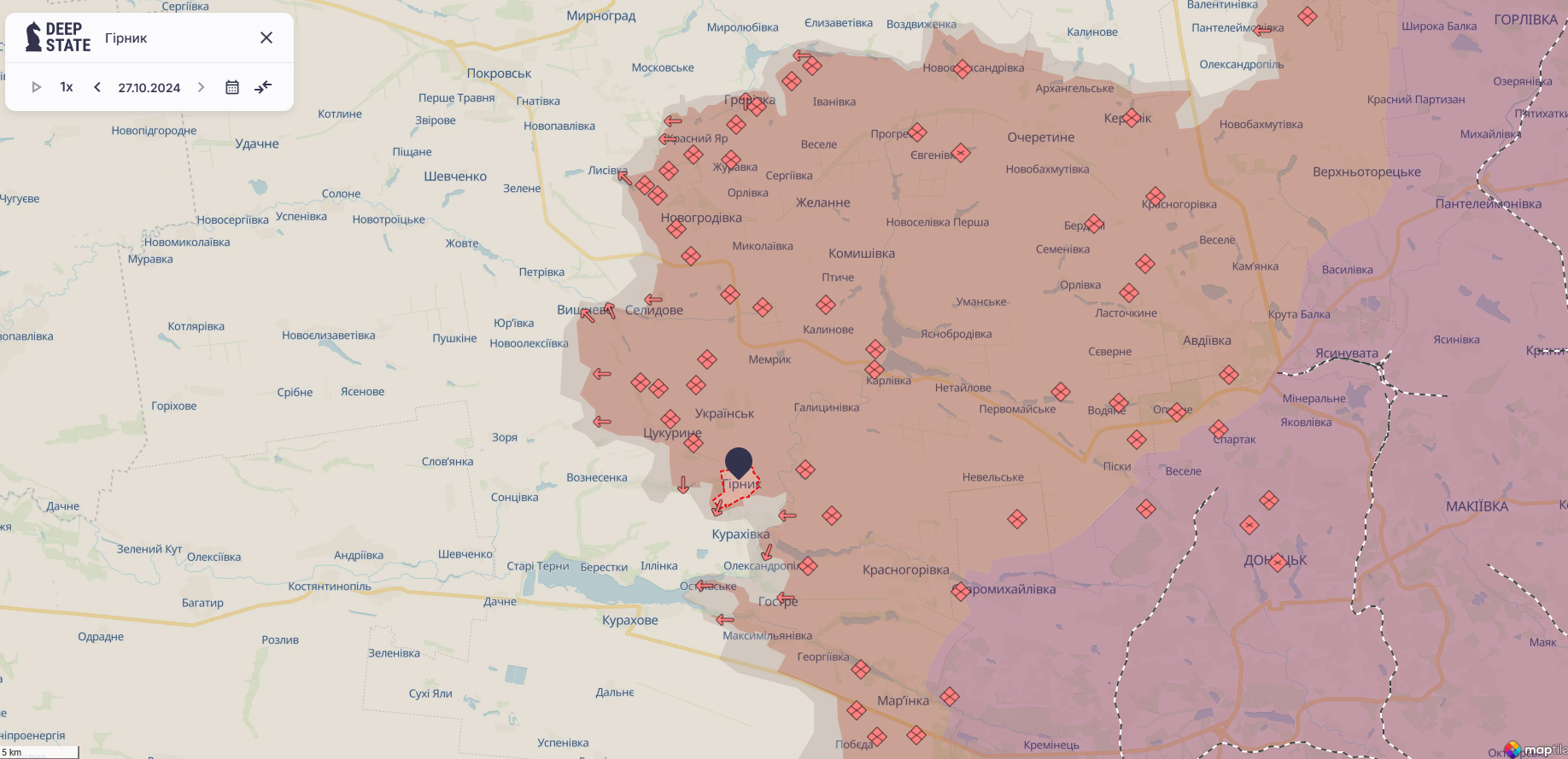 Ориентировочная карта боевых действий на 27 октября в 23:52/DeepStateMap