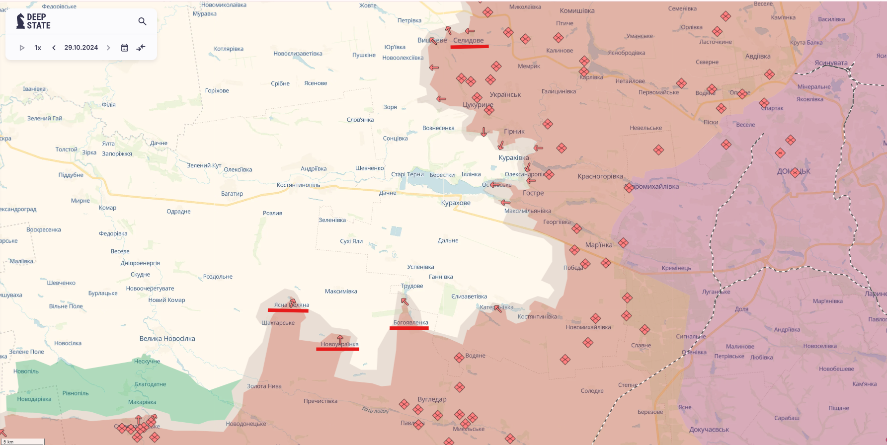 Ориентировочная карта боевых действий на 29 октября в 23:57 / DeepStateMap