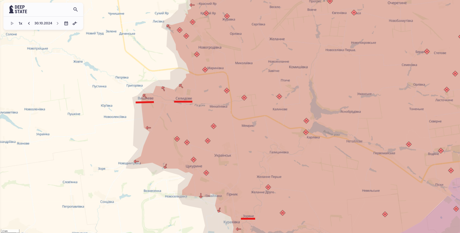 Ориентировочная карта боевых действий на 30 октября в 22:47/DeepStateMAP Ориентировочная карта боевых действий на 30 октября в 22:47/DeepStateMAP