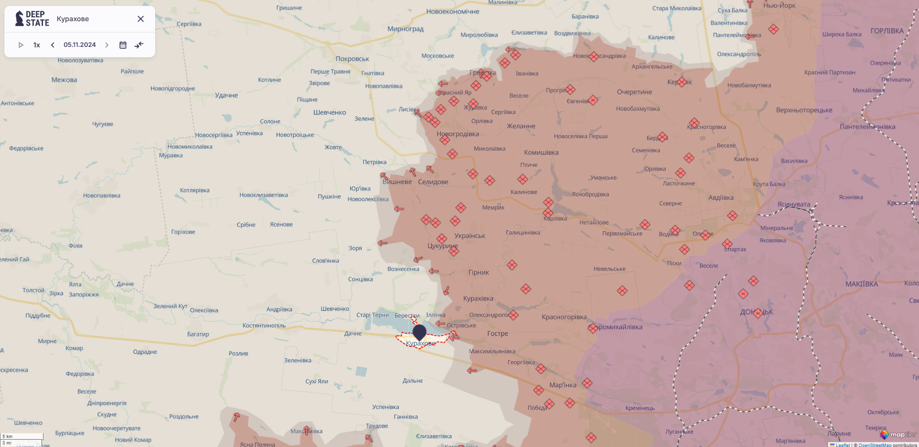 Орієнтовна карта бойових дій станом на 5 листопада о 23:25 / DeepStateMap