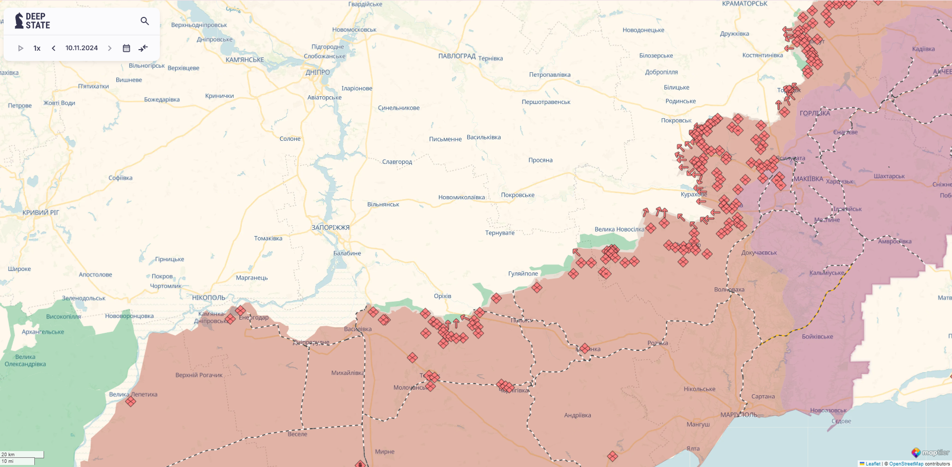 Ориентировочная карта боевых действий на 10 ноября в 22:41 / DeepStateMAP