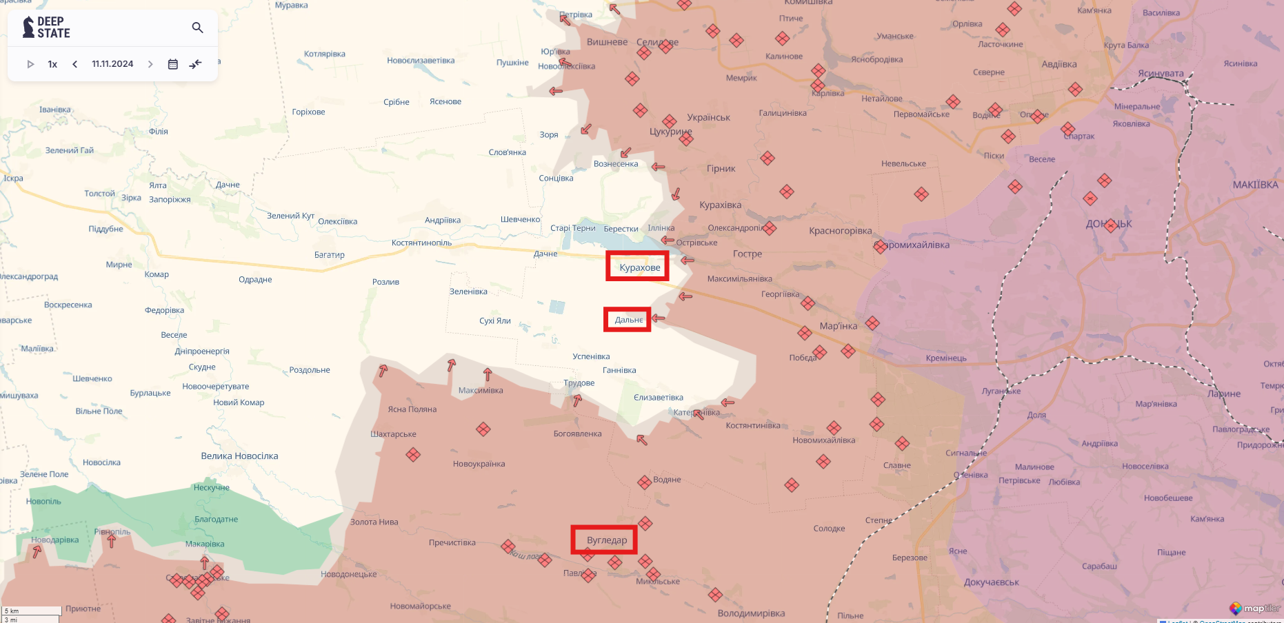 Орієнтовна карта бойових дій станом на 11 листопада о 23:37 / DeepStateMap