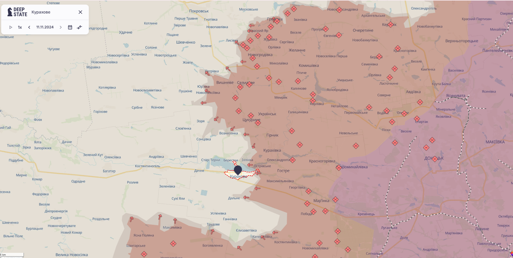 Орієнтовна карта бойових дій станом на 11 листопада о 23:37 / DeepStateMap