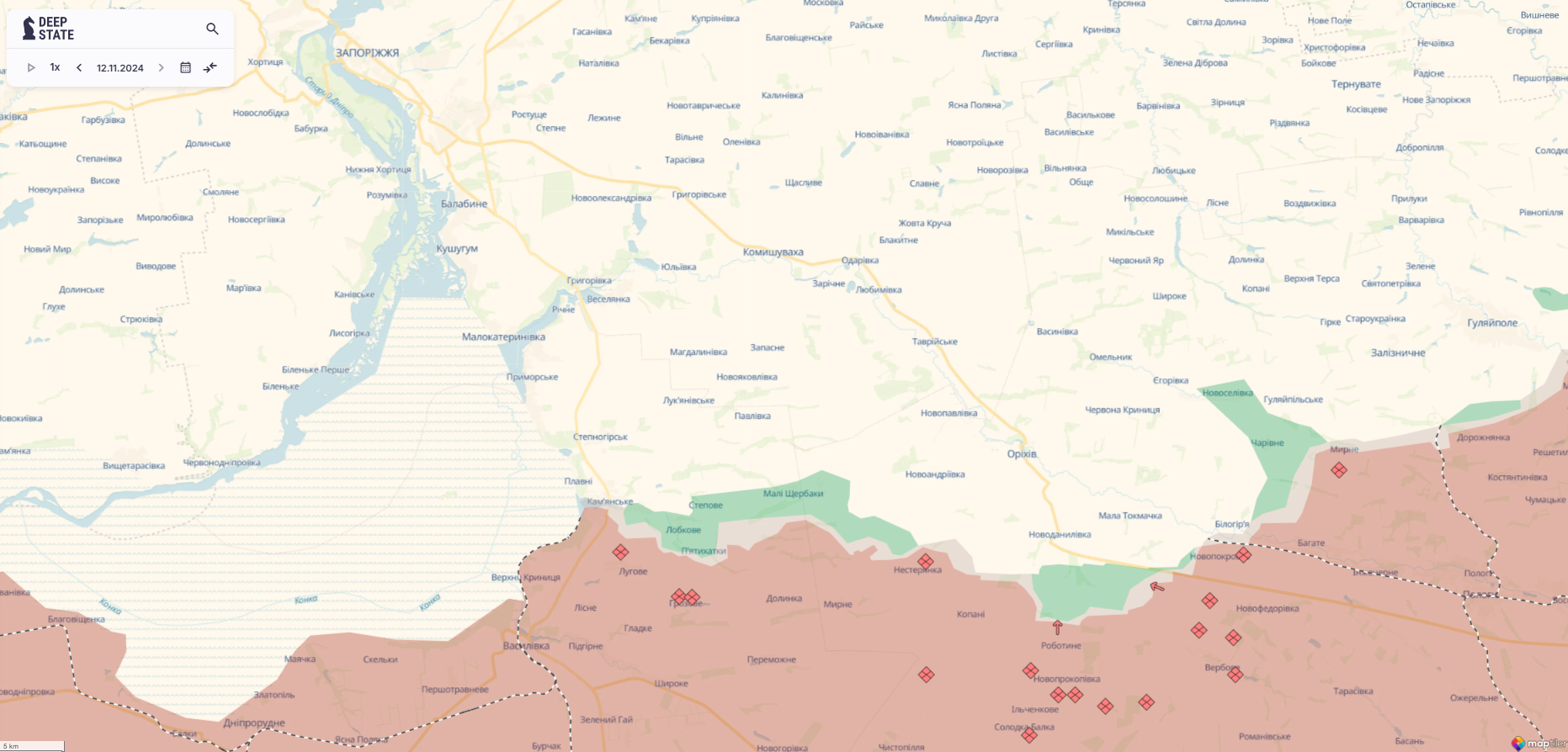 Орієнтовна карта бойових дій станом на 12 листопада о 23:20 / DeepStateMAP