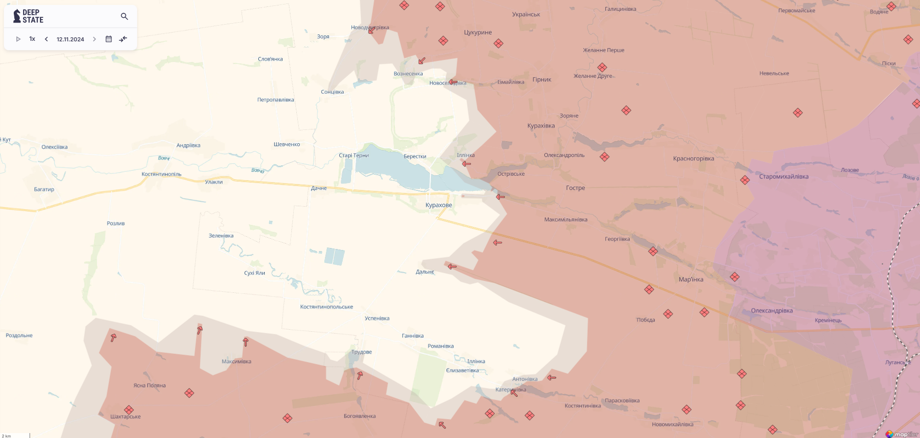 Орієнтовна карта бойових дій станом на 12 листопада о 23:20 / DeepStateMAP