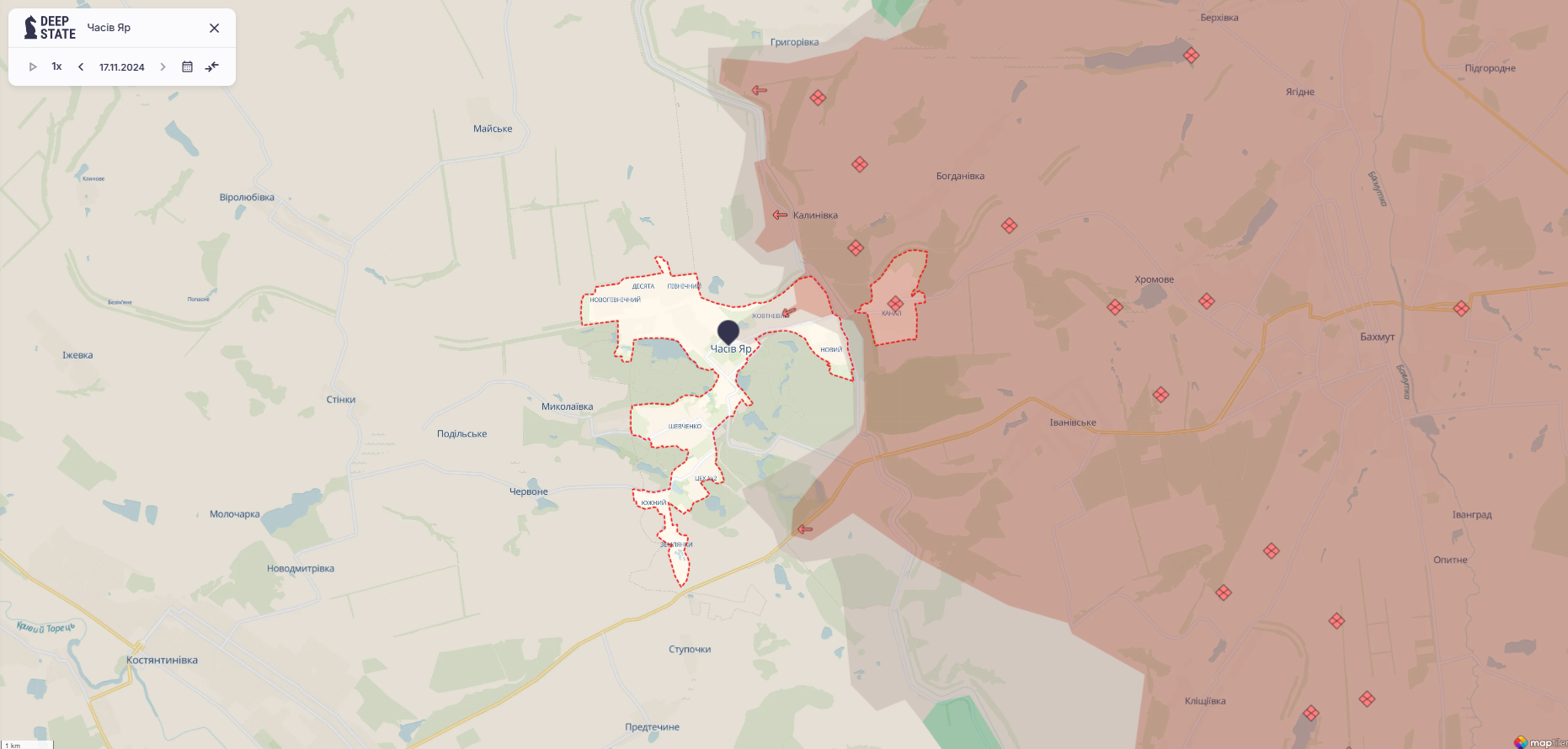 Орієнтовна карта бойових дій станом на 17 листопада о 23:32 / DeepStateMAP