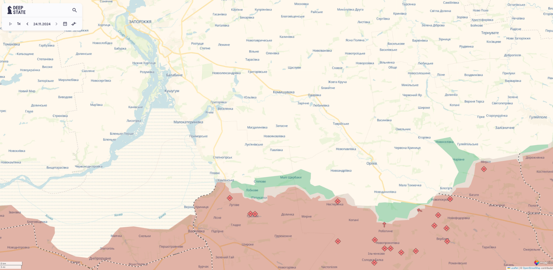 Орієнтовна карта бойових дій станом на 24 листопада о 23:54 / DeepStateMAP