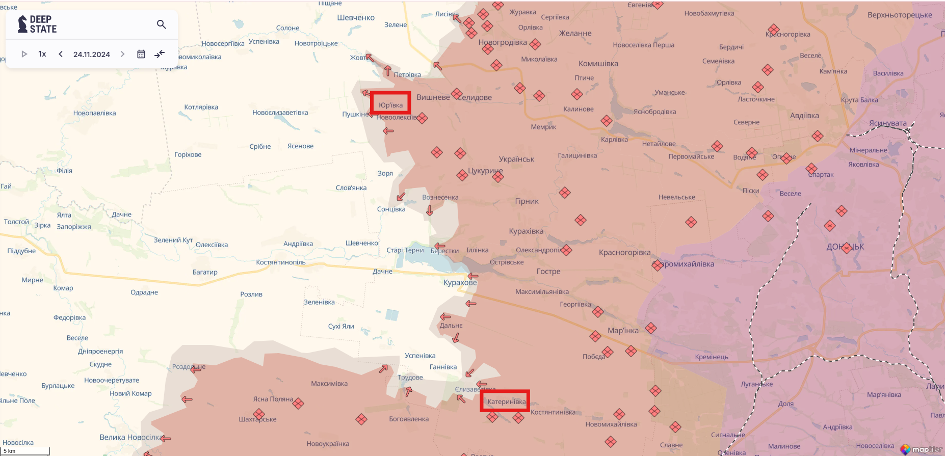 Орієнтовна карта бойових дій станом на 24 листопада о 23:54 / DeepStateMAP