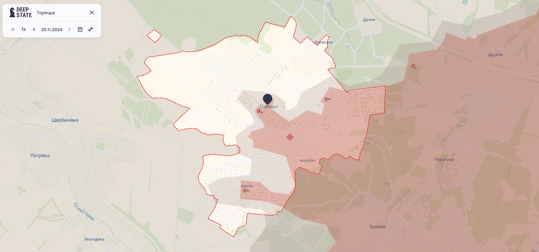 Орієнтовна карта бойових дій станом на 25 листопада о 23:40 / DeepStateMAP