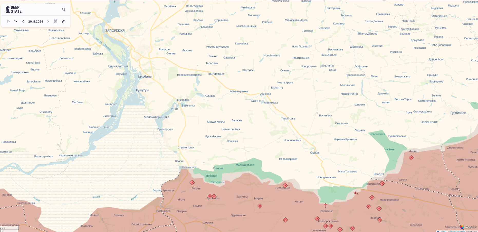 Орієнтовна карта бойових дій станом на 29 листопада о 23:55 / DeepStateMAP