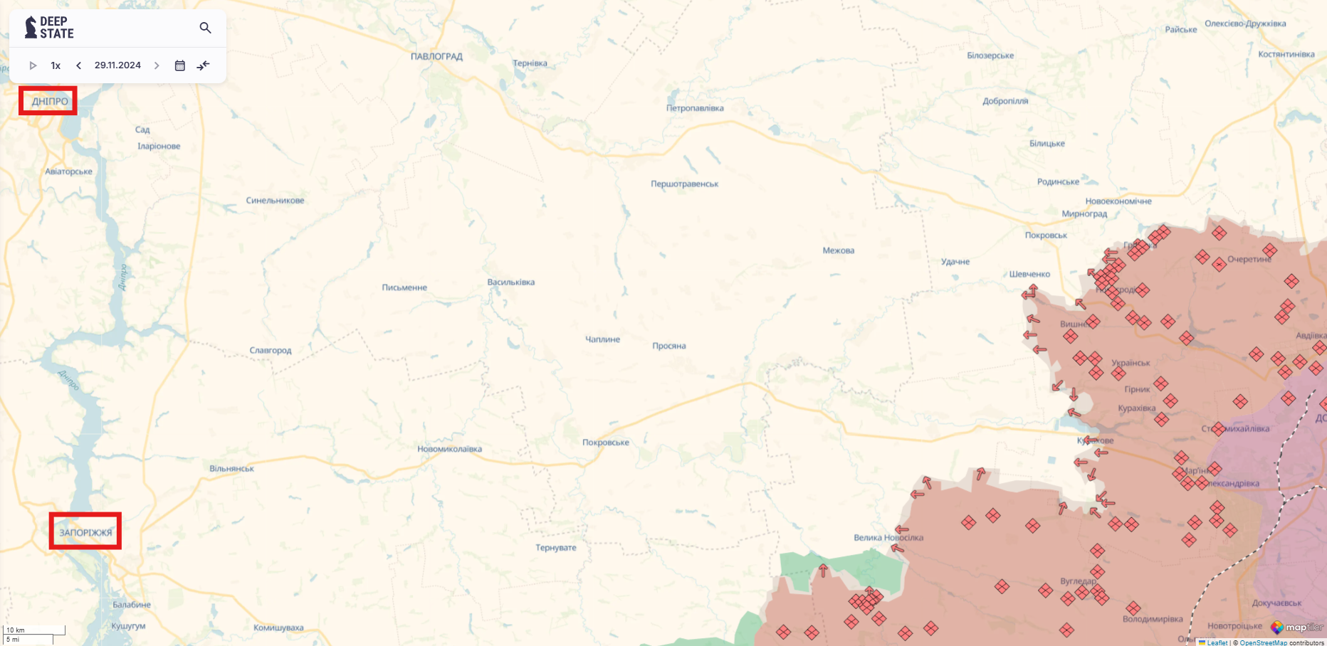 Орієнтовна карта бойових дій станом на 29 листопада о 23:55 / DeepStateMAP
