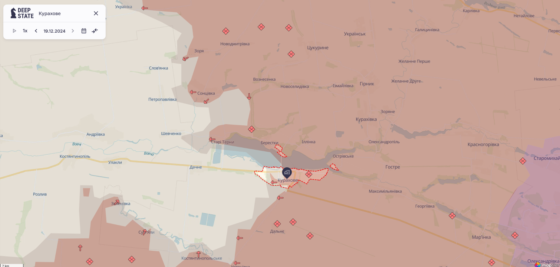 Ориентировочная карта боевых действий на 19 декабря в 23:34 / DeepStateMAP