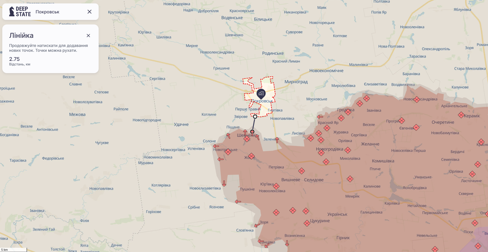 Орієнтовна карта бойових дій станом на 21 грудня о 23:20 / DeepStateMap