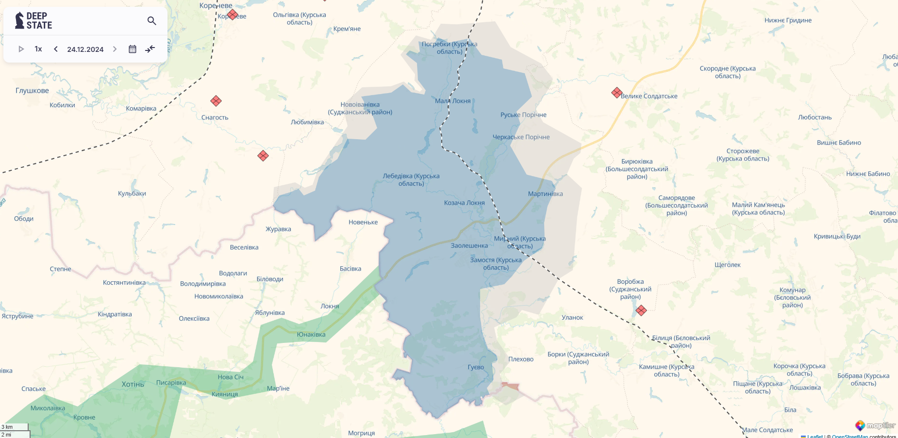 Орієнтовна карта бойових дій станом на 24 грудня о 23:59 / DeepStateMAP