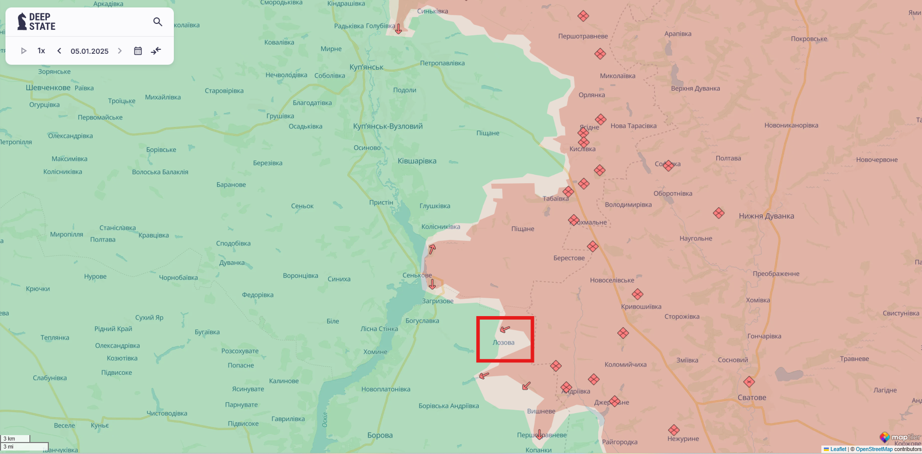 Орієнтовна карта бойових дій станом на 5 січня о 23:23 / DeepStateMAP