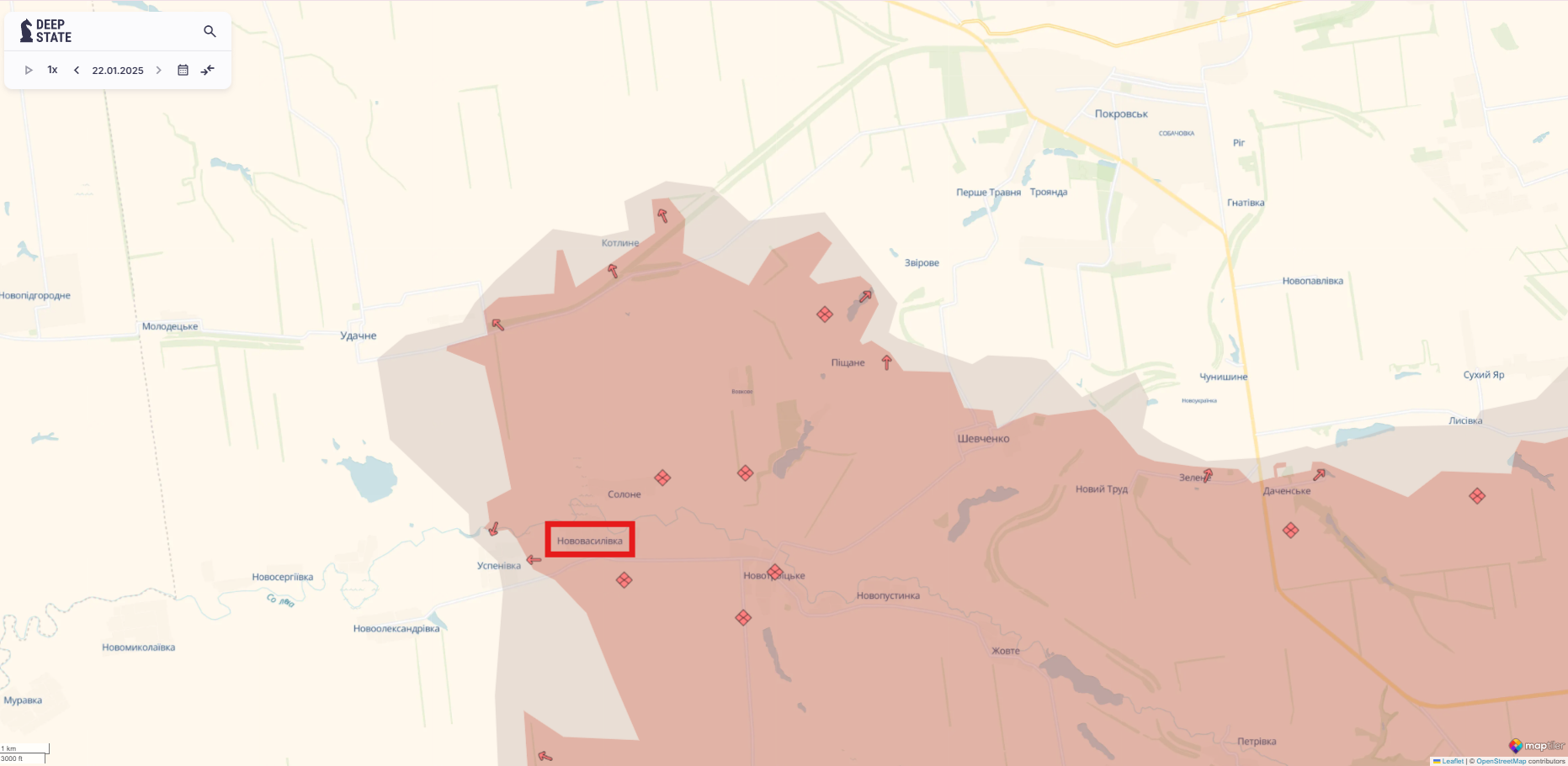 Ориентировочная карта боевых действий на 22 января в 23:42/DeepStateMAP Ориентировочная карта боевых действий на 22 января в 23:42/DeepStateMAP