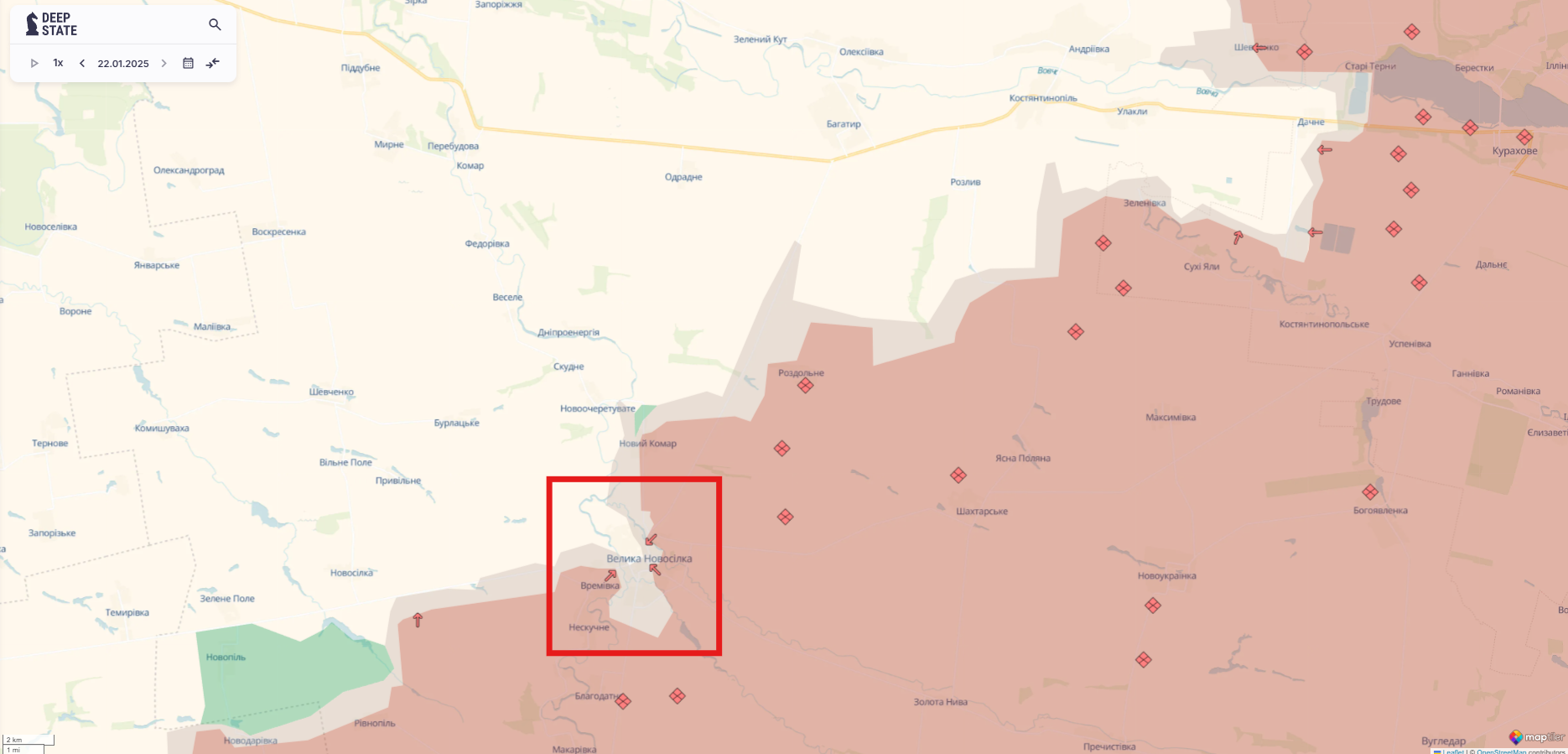 Ориентировочная карта боевых действий на 22 января в 23:42/DeepStateMAP Ориентировочная карта боевых действий на 22 января в 23:42/DeepStateMAP
