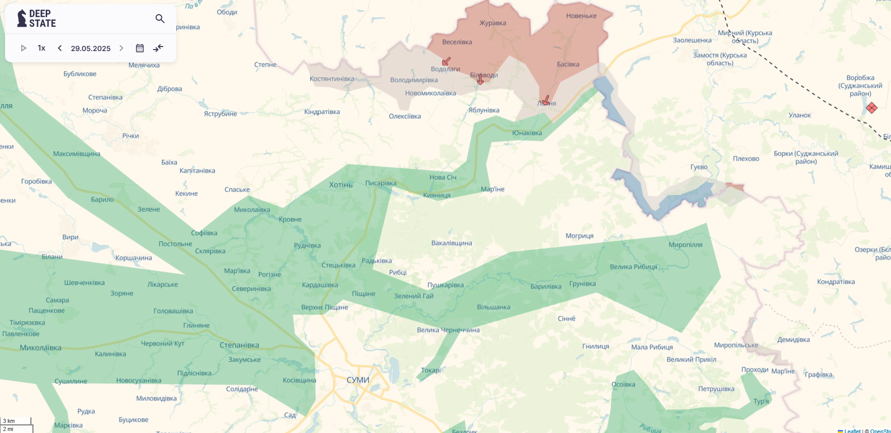 Орієнтовна карта бойових дій станом на 29 травня о 23:58 / DeepStateMap