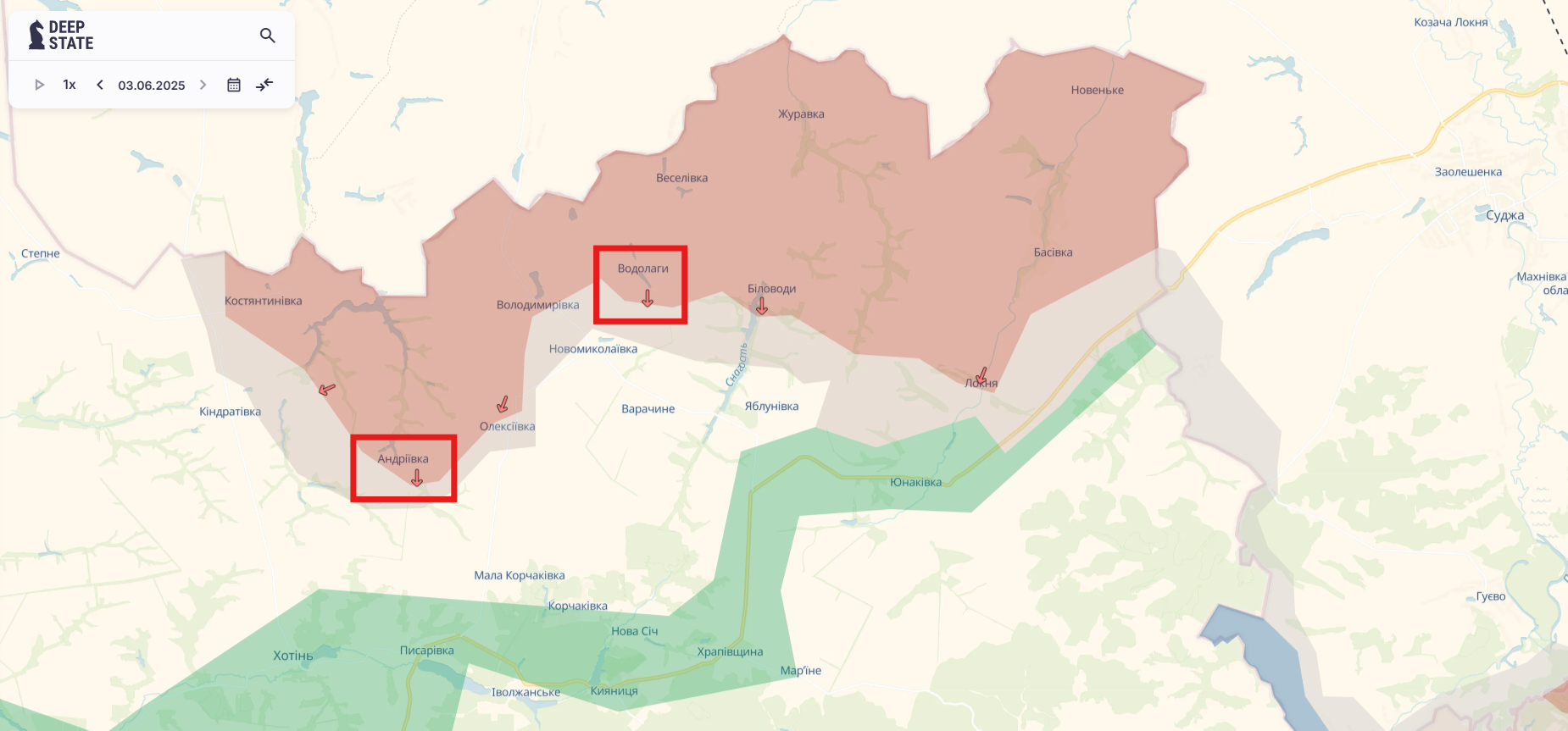 Орієнтовна карта бойових дій станом на 3 червня о 23:43 / DeepStateMap