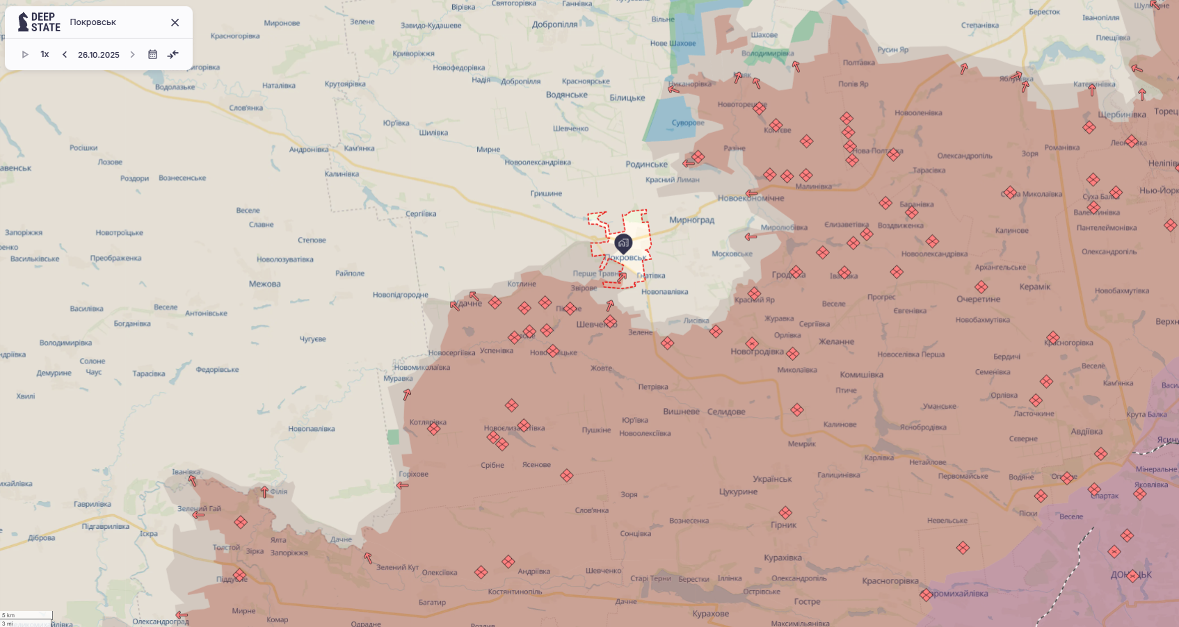 Ориентировочная карта боевых действий по состоянию на 26 октября в 22:17 / DeepStateMap Ориентировочная карта боевых действий по состоянию на 26 октября в 22:17 / DeepStateMap
