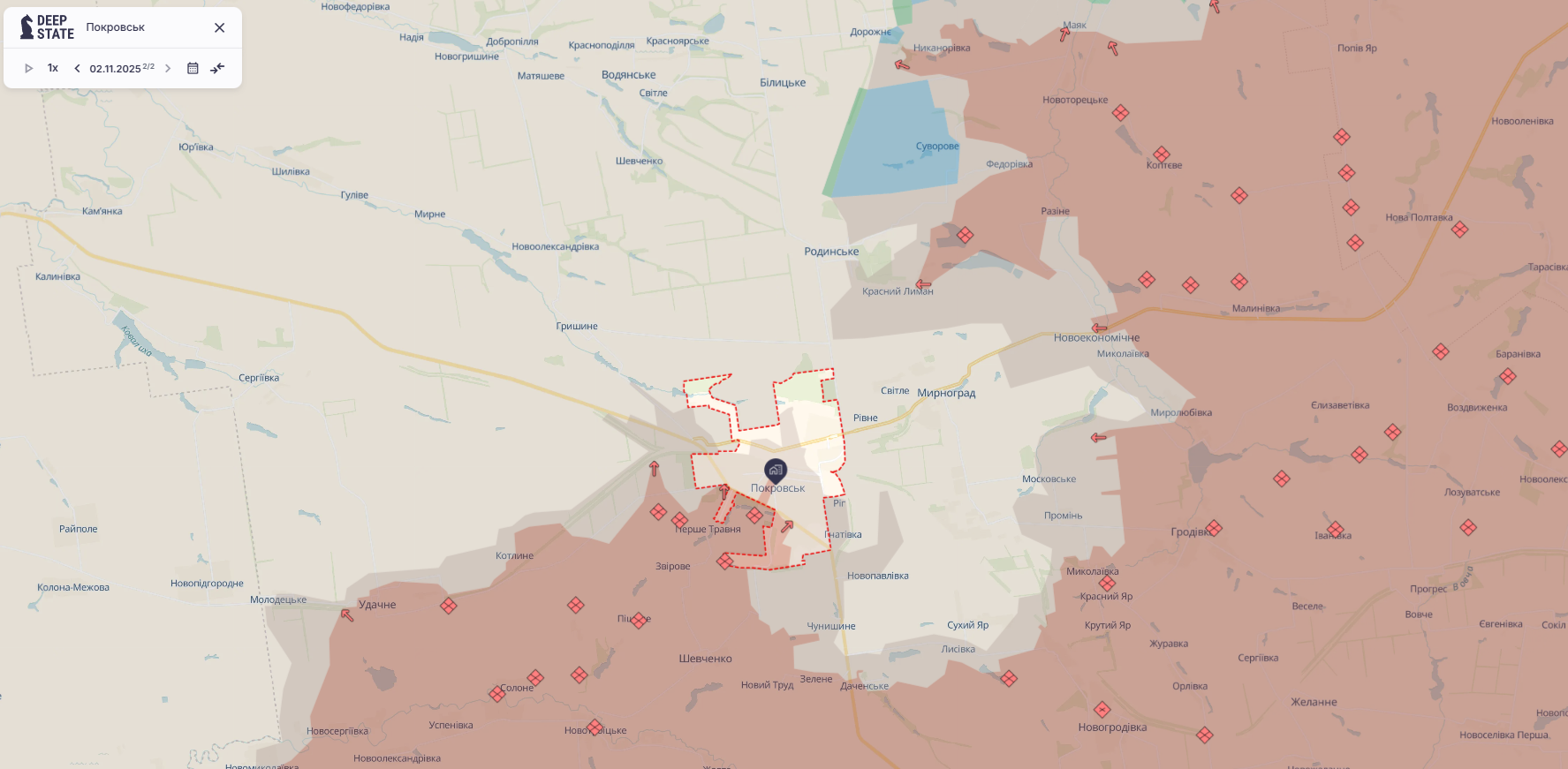 Орієнтовна карта бойових дій станом на 2 листопада о 23:30 / DeepStateMap