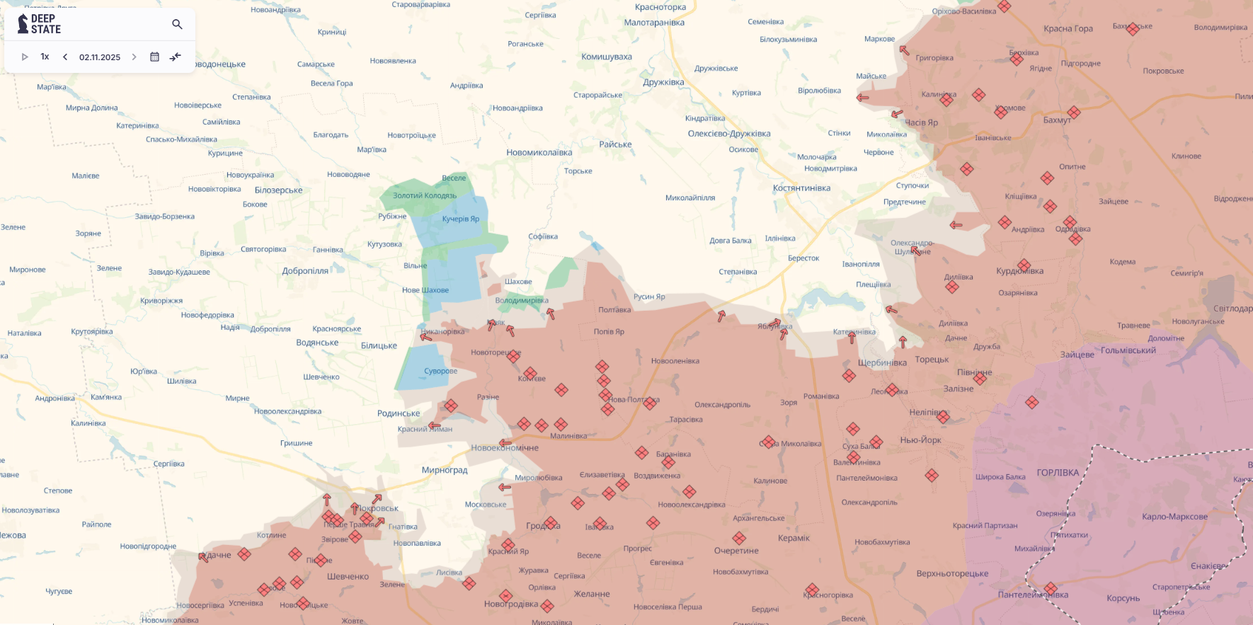 Орієнтовна карта бойових дій станом на 2 листопада о 23:30 / DeepStateMap