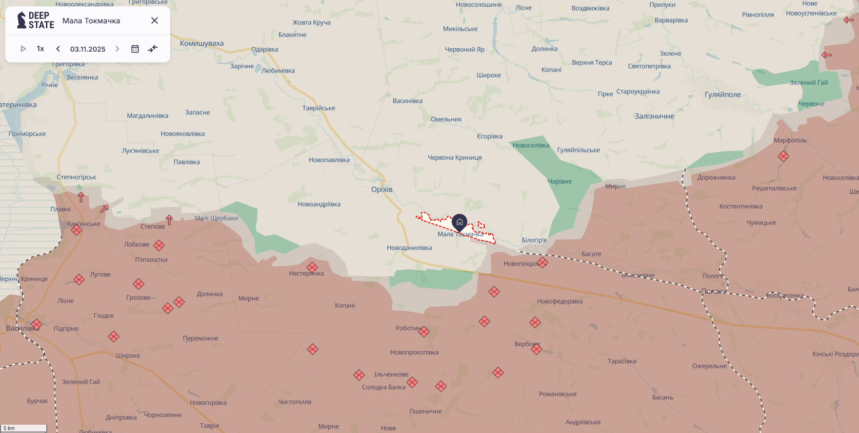 Орієнтовна карта бойових дій станом на 3 листопада о 22:38 / DeepStateMap