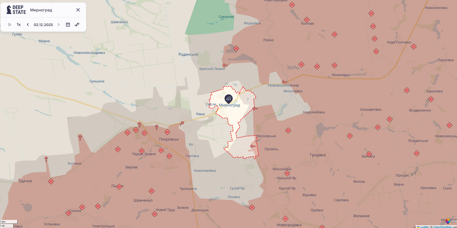 Орієнтовна карта бойових дій станом на 2 грудня о 23:28 / DeepStateMap