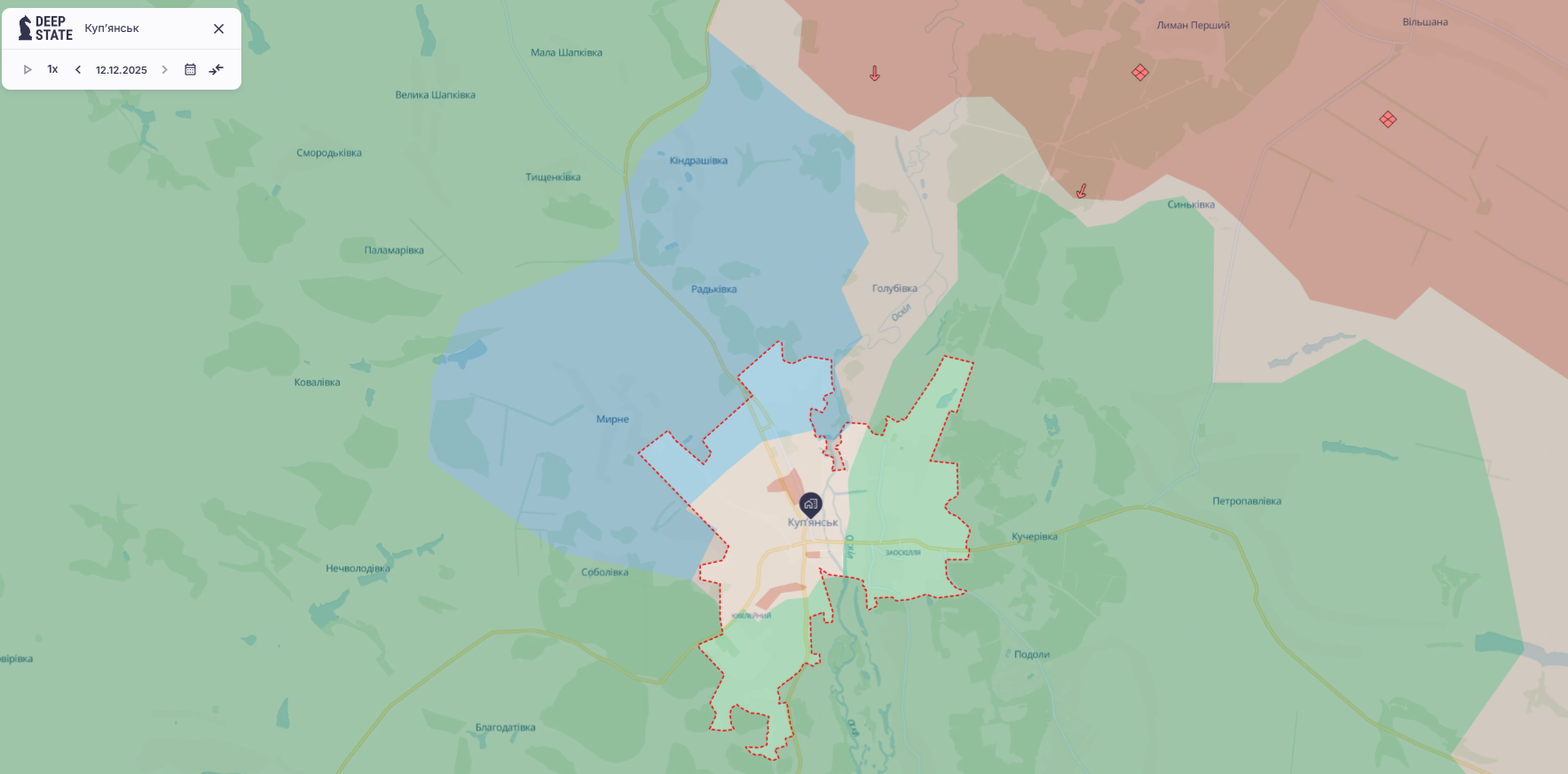 Ориентировочная карта боевых действий по состоянию на 12 декабря в 11:53 / DeepStateMap Ориентировочная карта боевых действий по состоянию на 12 декабря в 11:53 / DeepStateMap