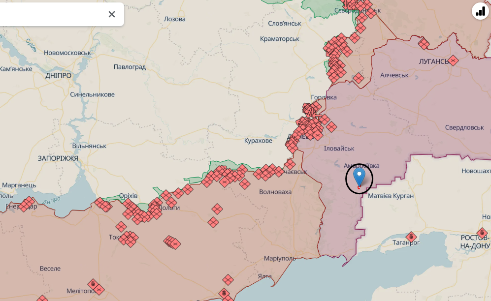 Скриншот онлайн карты боевых действий в Украине по состоянию на 22 ноября в 23:55/DeepStateMAP