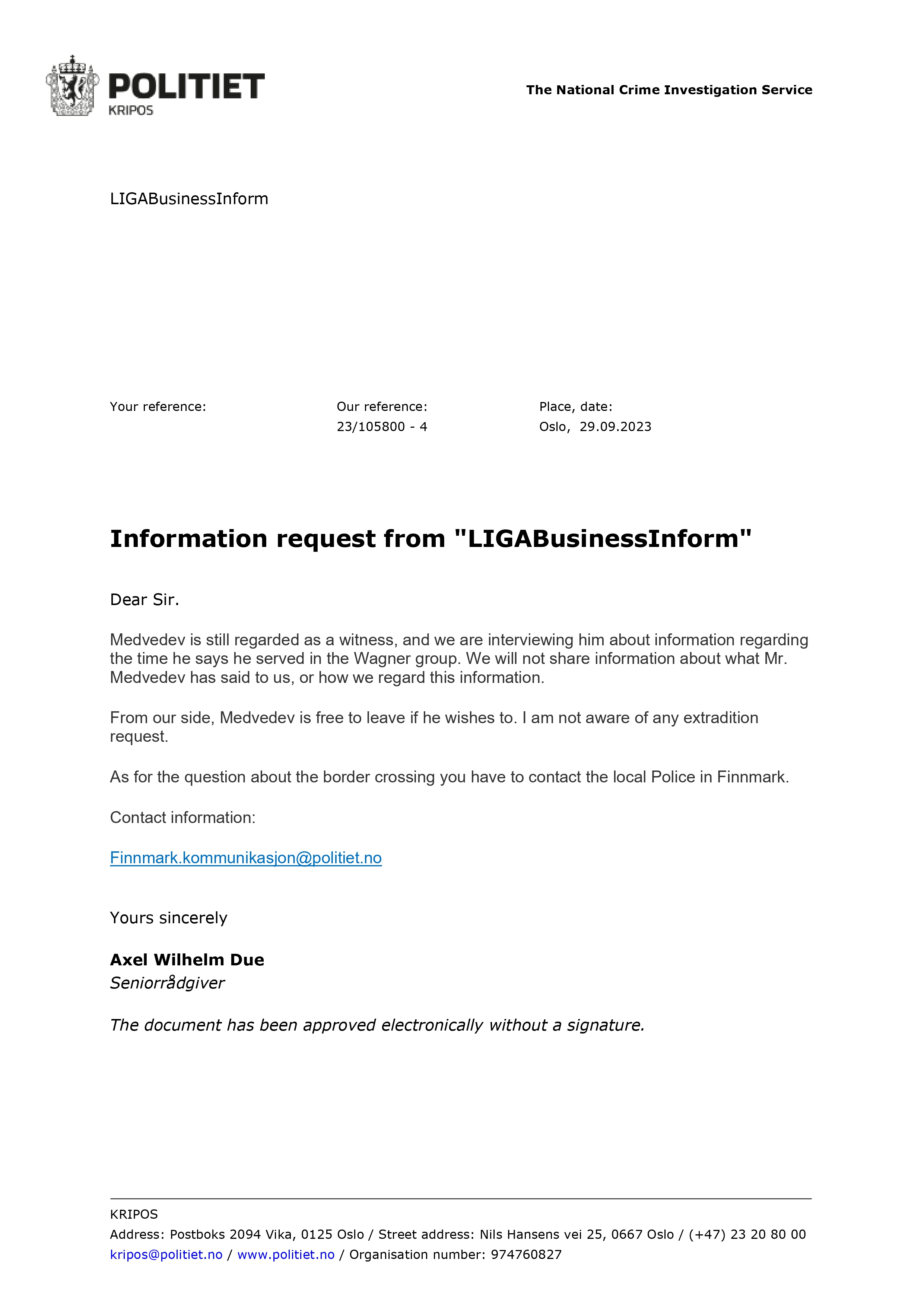 Відповідь KRIPOS на запит журналістів LIGA.net Відповідь KRIPOS на запит журналістів LIGA.net