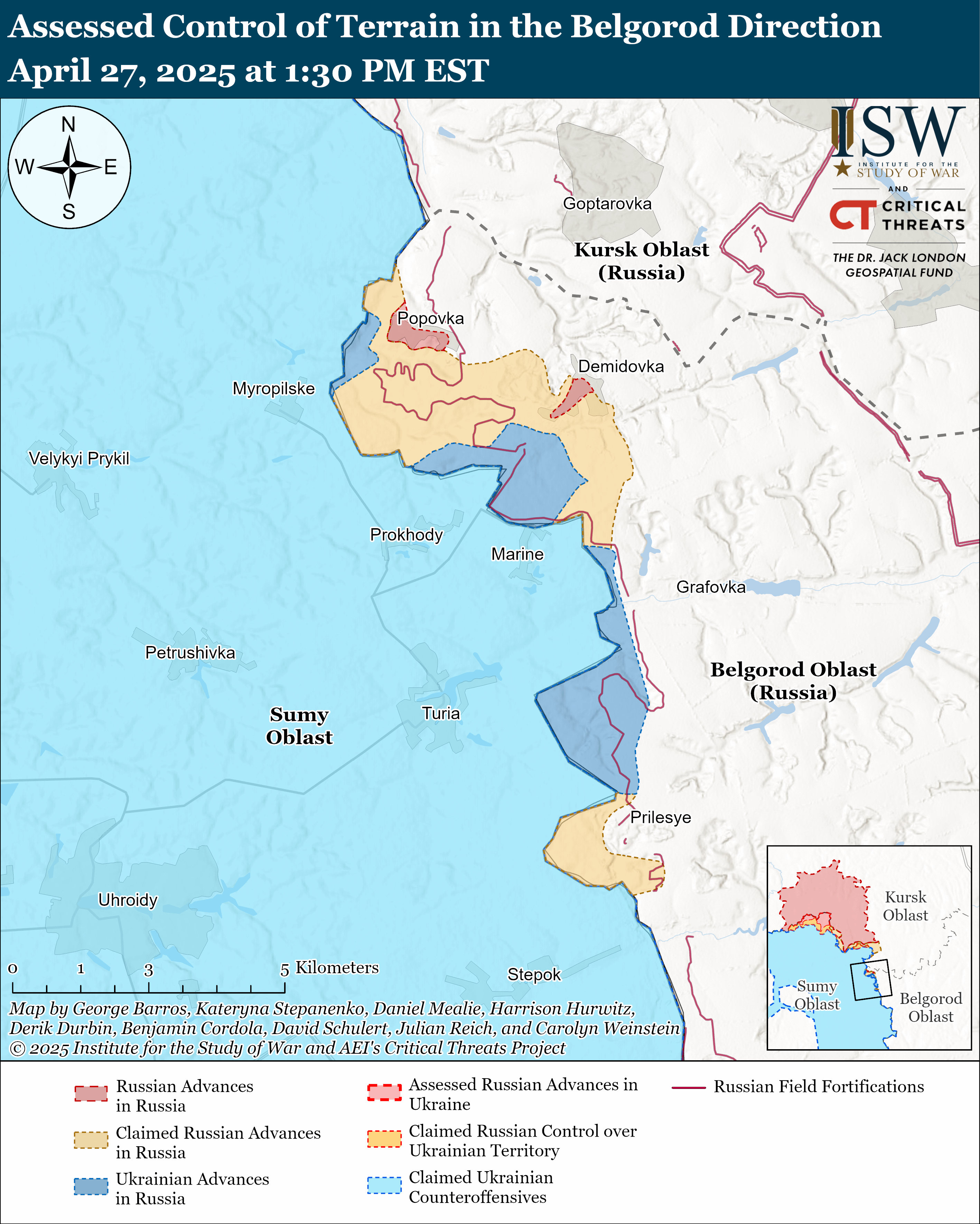 Ориентировочная карта боевых действий на 27 апреля/Институт изучения войны (ISW)