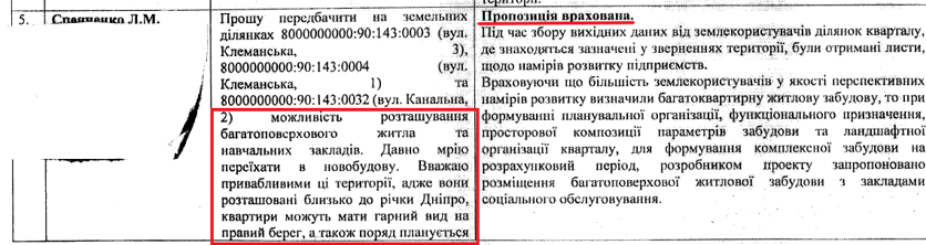 Знімок екрана з розгляду пропозицій громадськості до проєкту детального плану територій Києва.