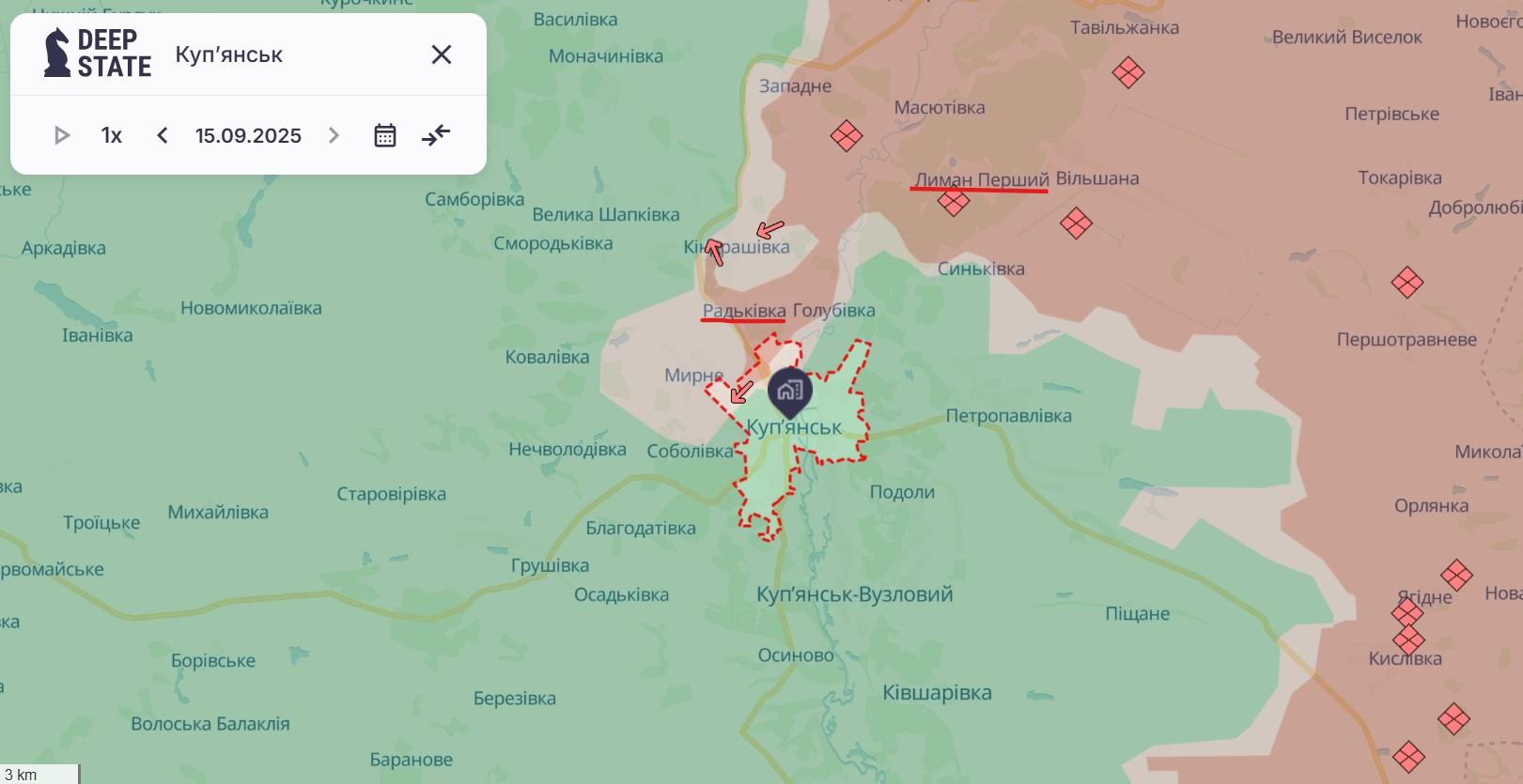 Орієнтовна карта бойових дій станом на 16 вересня о 22:00/DeepStateMap